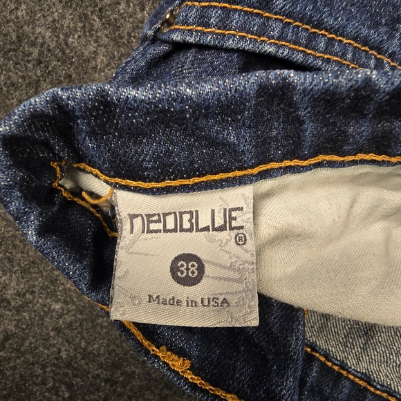 Y2K Neoblue Mens Blue Dark Wash Jeans Straight Leg Denim Made in USA Size 38x27 - Picture 5 of 13